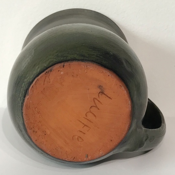Vintage Artist Signed Red Clay Studio Art Pottery Coffee Cup Mug Green Matte - Picture 11 of 16